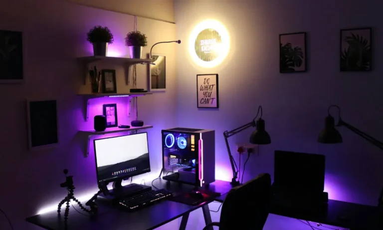 Gaming streaming setup with PC, microphone, webcam, and lighting for smooth live streaming